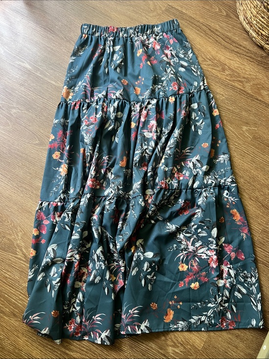 Dresses & Skirts - Floral Tiered Maxi Skirt - Dark Teal Floral